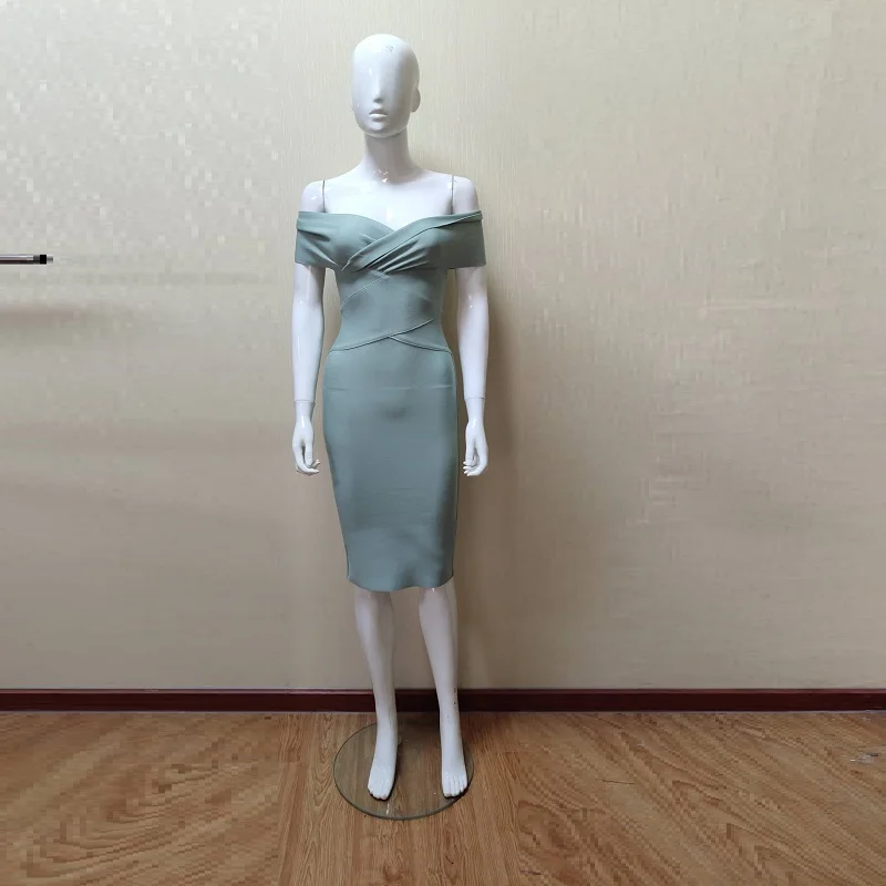 2019 элегантное Мятное с открытыми плечами женское Бандажное одноцветное коротким