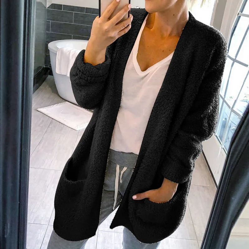 Женская мода осень-зима плотый вязаный кардиган пальто женские плюшевые теплое с