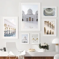 beautiful mosque white and gold arch moroccan islamic canvas painting nordic poster print wall art modern living room decor