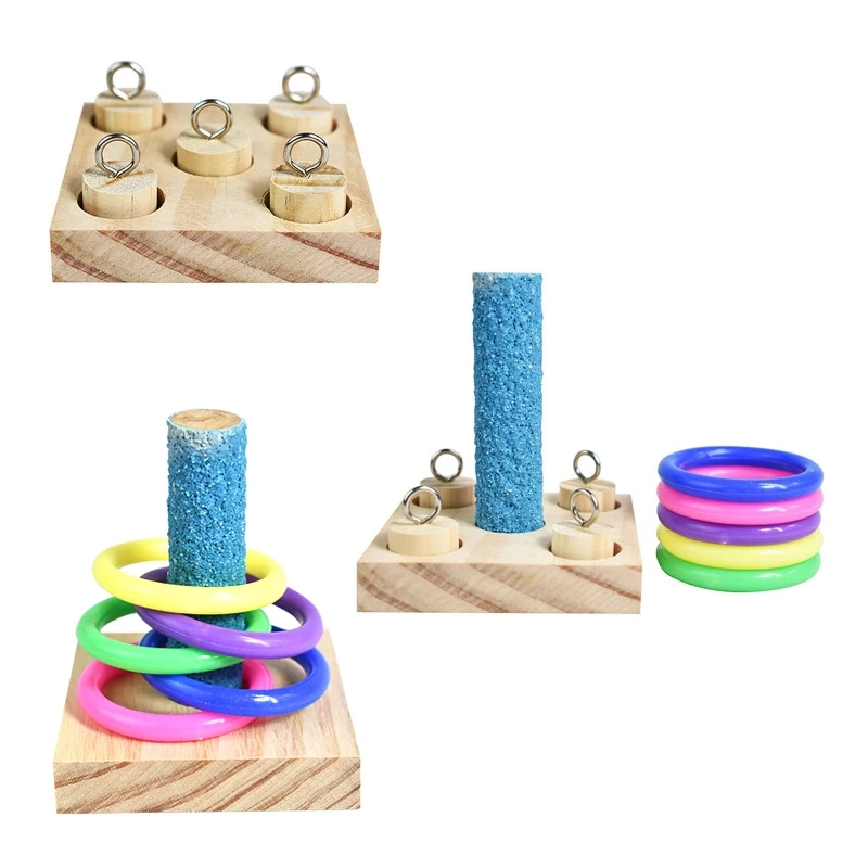 

Birds Parrot Wooden Platform Plastic Rings Intelligence Training Chew Puzzle Toy Block Pet Educational Gifts Bird Toys Parrot