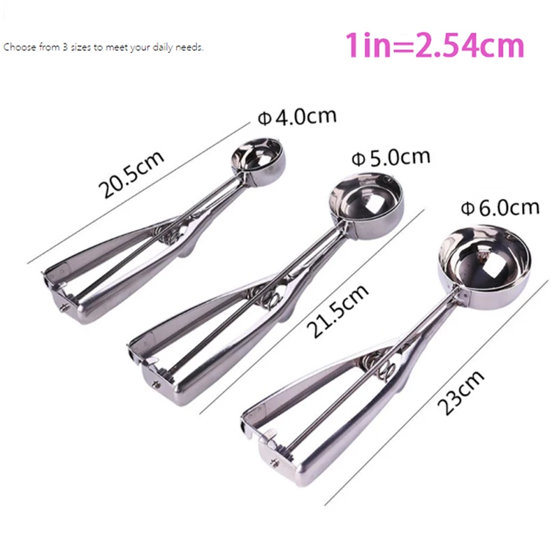 1pcs Ice Cream Scoops Metal Stainless Steel Make Kitchen Tools  4/5/6 CM 3 Size For Choose Potato Watermelon Spoon