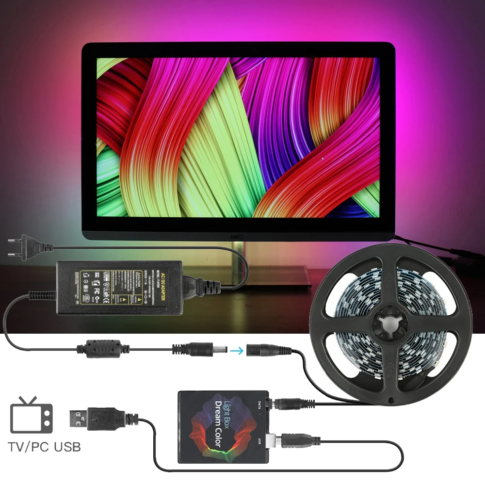 WS2812b AmbiBox цветная (RGB) Светодиодные ленты светильник 5050 Android 5/6/7/8/9 ТВ настольных ПК