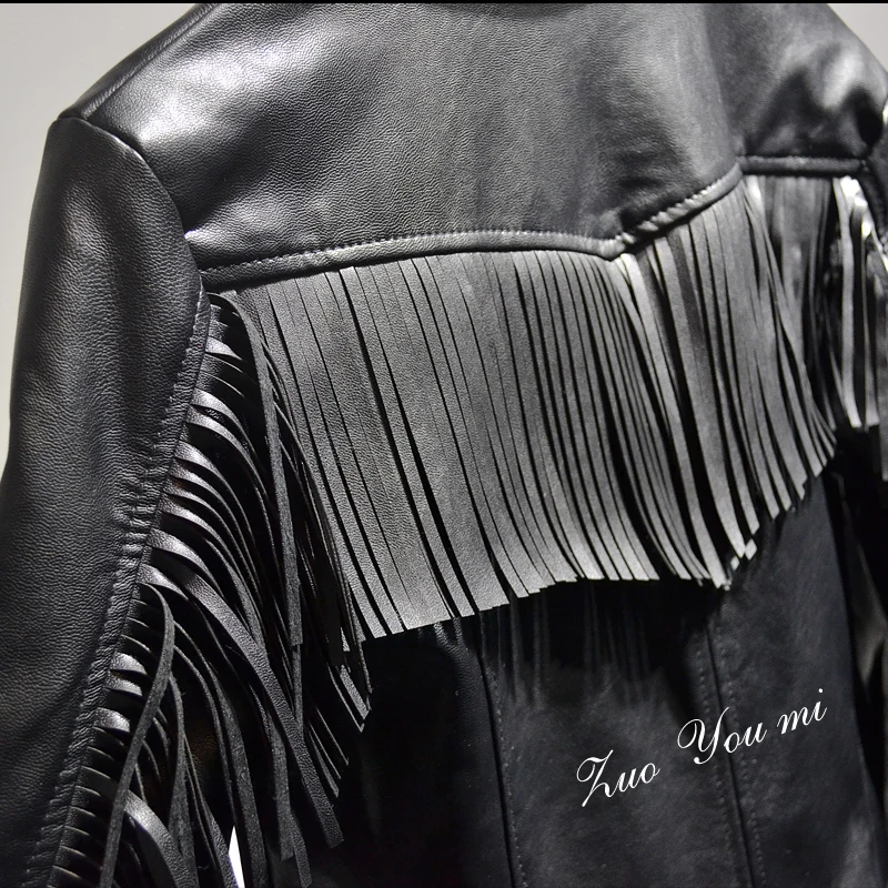 

Casaco Bomber 2020 Solid Zipper Slim Selling Tassel Full Women Jacket Spring New Women's Street Back Fringed Leather Motorcycle