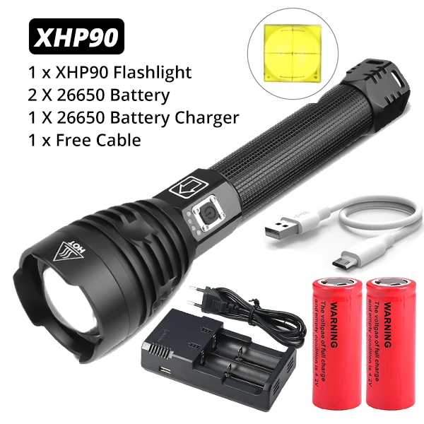 XHP90 самый мощный фонарик XHP50 USB Zoom СВЕТОДИОДНЫЙ Фонарь XHP70.2 тактический фонарь 18650 26650 охотничий Xlamp для самообороны - Испускаемый цвет: Package I