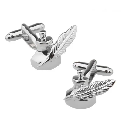 

New Arrival Vintage Cuff Links Silver Color Quill & Ink Design Quality Brass Material Men's Cufflinks Free Shipping