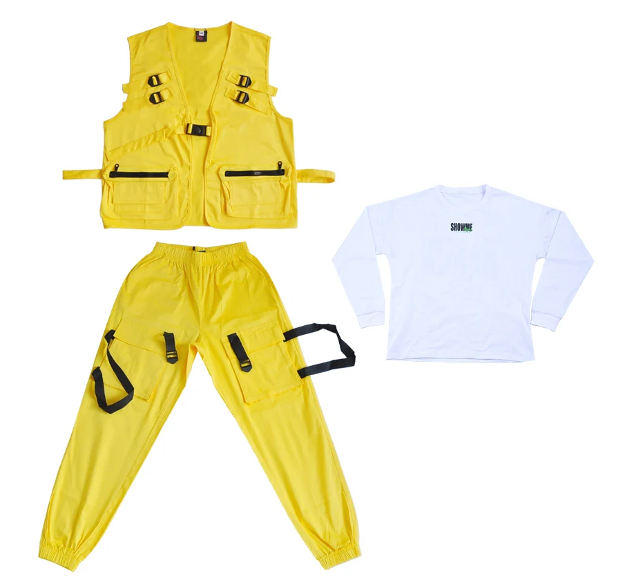 Children'S Jazz Dance Costumes Boys Street Dance Set Hip Hop Clothing For Girls Hiphop Pocket Set Ballroom Stage Outfits DQS306 - Цвет: white 3pcs