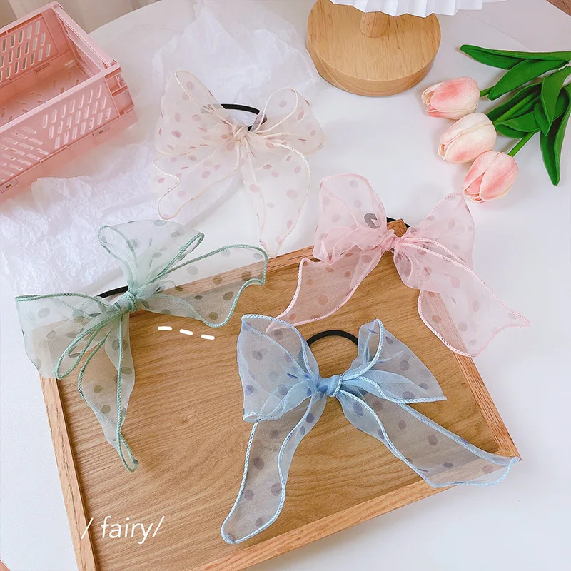 

Polka Dots Lace Bow Elastic Hair Bands for Women Girl Fashion Organza Bowknot Rubber Bands Ponytail Holder Hair Ties Accessories