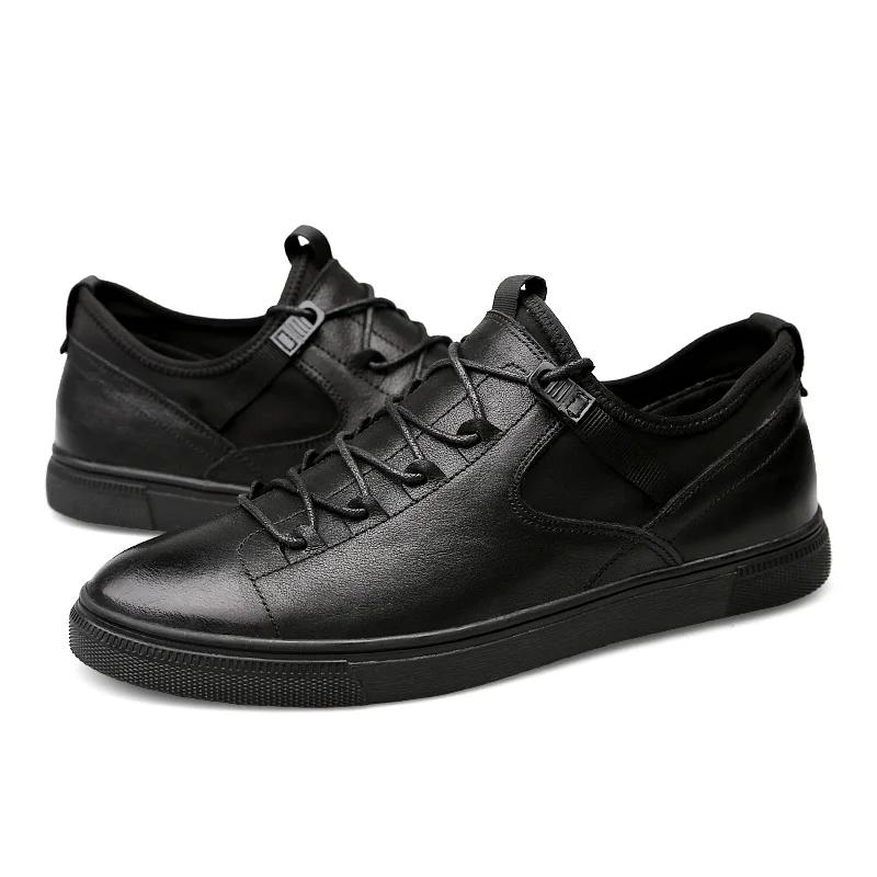Мужские кроссовки из натуральной кожи черные или серые повседневные туфли на
