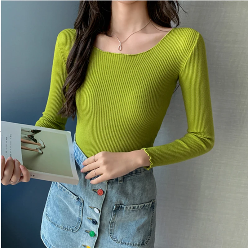 

Frill Round Neck Autumn Knitted Sweater Womens Sweaters 2021 Winter Tops For Women Pullover Jumper Pull Femme Hiver Dames Truien