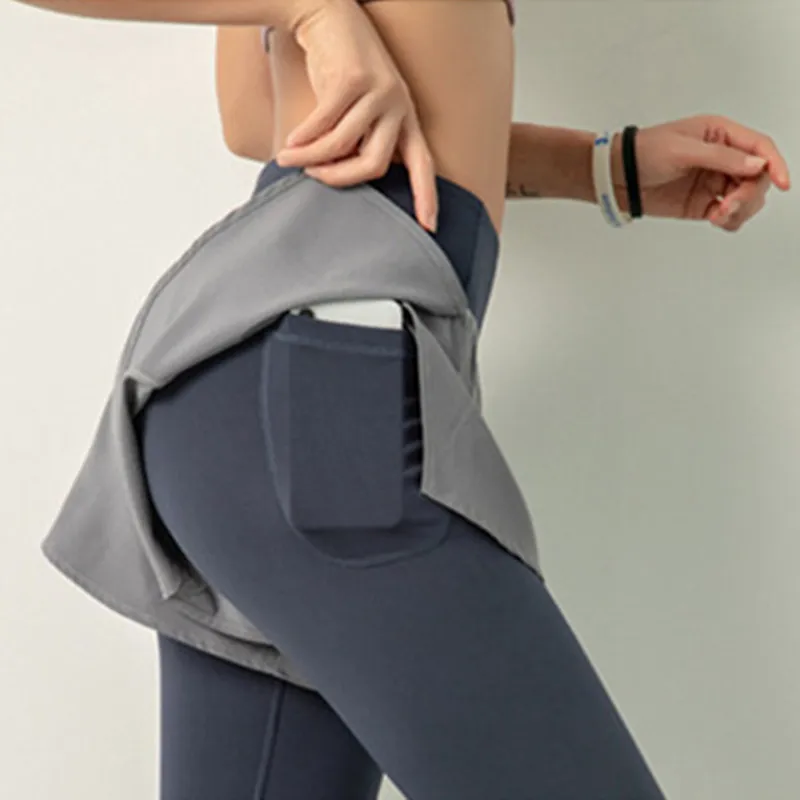 

Vamos Todos 21SS Sports Pants False Two Pocket Womans Clothing High Waist Running Fitness Gym Yoga Womens Leggings Girls Capris