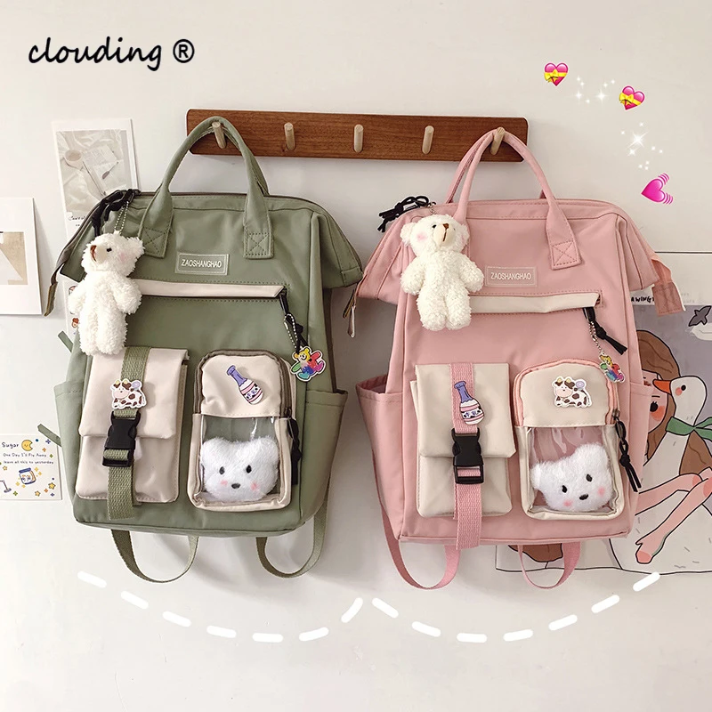 

Girl Kawaii Large Capacity Backpack Nylon Waterproof School Bag Laptop Bag Cute Student School Bag Travel Bag