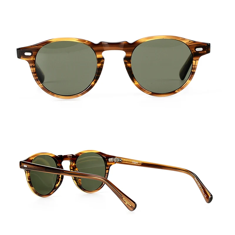 strip brown-green Gregory Peck солнцезащитные очки в стиле ретро, круглые оправа OV5186 Для Мужчин Поляризованные Винтаж очки Для женщин очки для вождения автомобиля свет ацетатные очки круглые очки - Цвет линз: strip brown-green