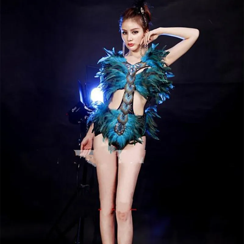 Dj Ds перьевой цельный костюм павлиний шерстяной для фотосъемки DJ Rave наряд
