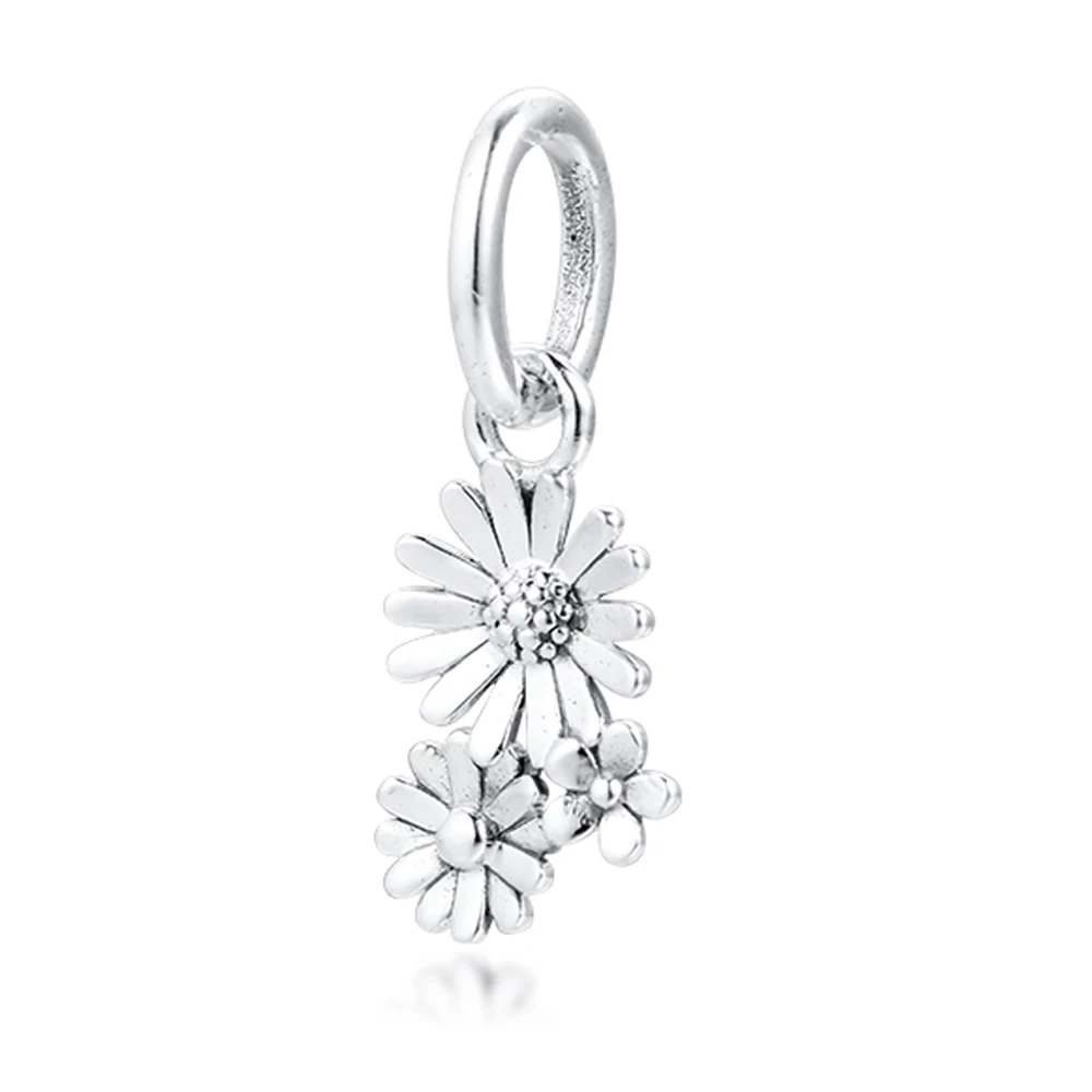 

QANDOCCI Beads fits for Necklaces Bracelets 100% 925 Sterling-Silver-Jewelry Daisy Flower Bouquet Dangle Charms Free Shipping
