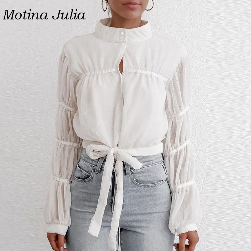 Motina Julia 2019 шикарные блузки с пышными рукавами в белом стиле OL женские блузы Топ