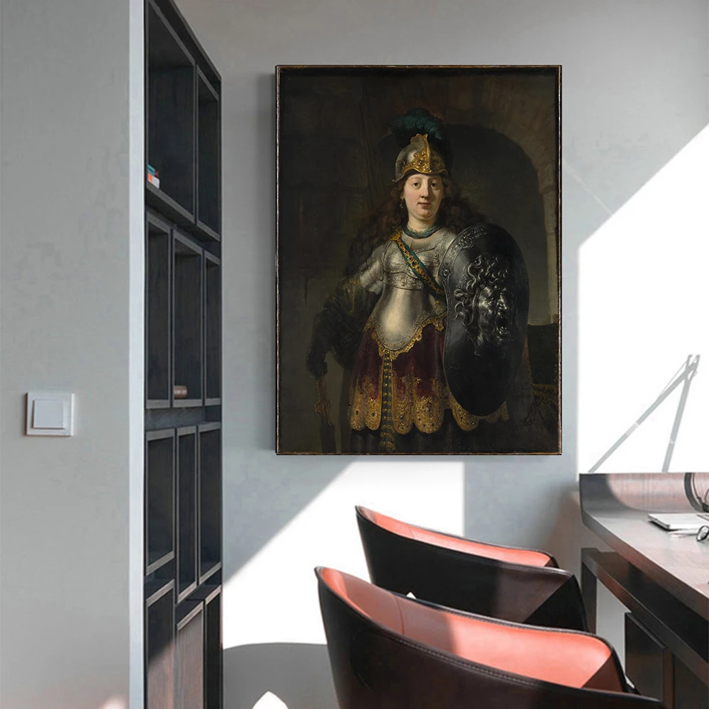 

Bellona by Rembrandt Canvas Oil Painting Famous Artwork Poster Picture Modern Wall Decor Home Living room Decoration