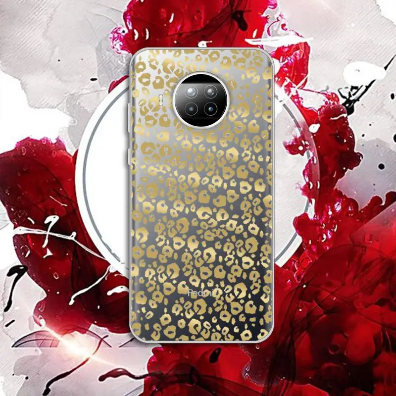 

Phone Case Transparent for Xiaomi mi Redmi note 10 t 8 9 pro lite 11 Samsung S 8 9 10 20 Golden leaf flower love leopard print
