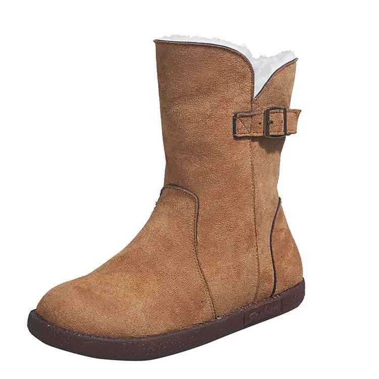 

Round Toe Platform Suede Low Heel Side Zipper Artificial Velboa Solid Color Snow Boots Women's Shoes