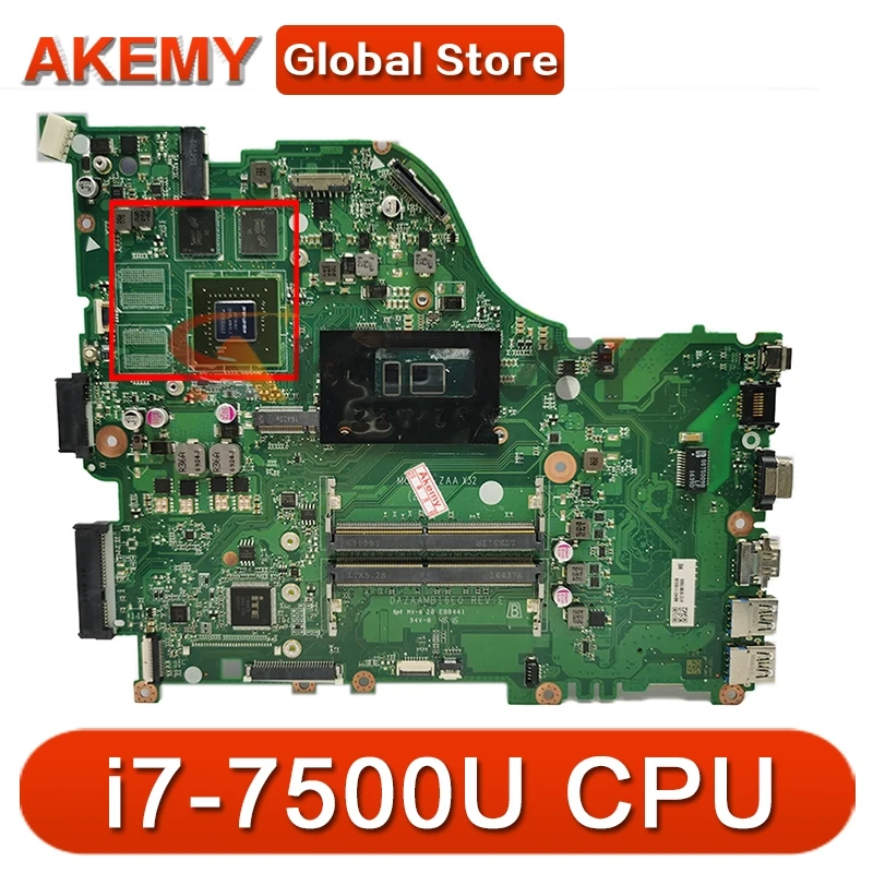 

Akemy Laptop Mainboard For ACER Aspire E5-575G i7-7500U Motherboard DAZAAMB16E0 SR2ZV N16P-GT-A2 2GB DDR4
