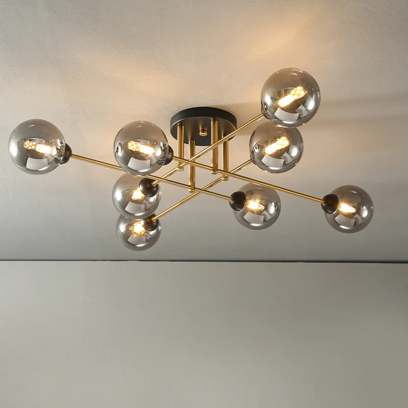 

Светодиодная люстра из кованого железа для спальни, люстра в стиле индастриал, ресторан, Дымчатая стеклянная лампа для дома, лофт, черная Ск...