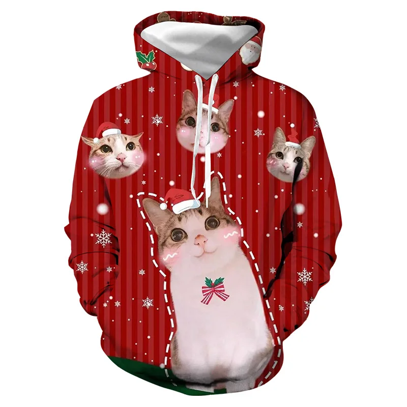 

Унисекс Рождество кошки 3D цифровая печать свободный свитер с капюшоном пуловер для женщин мужчин Рождество Новый год бейсбольная Толстовк...