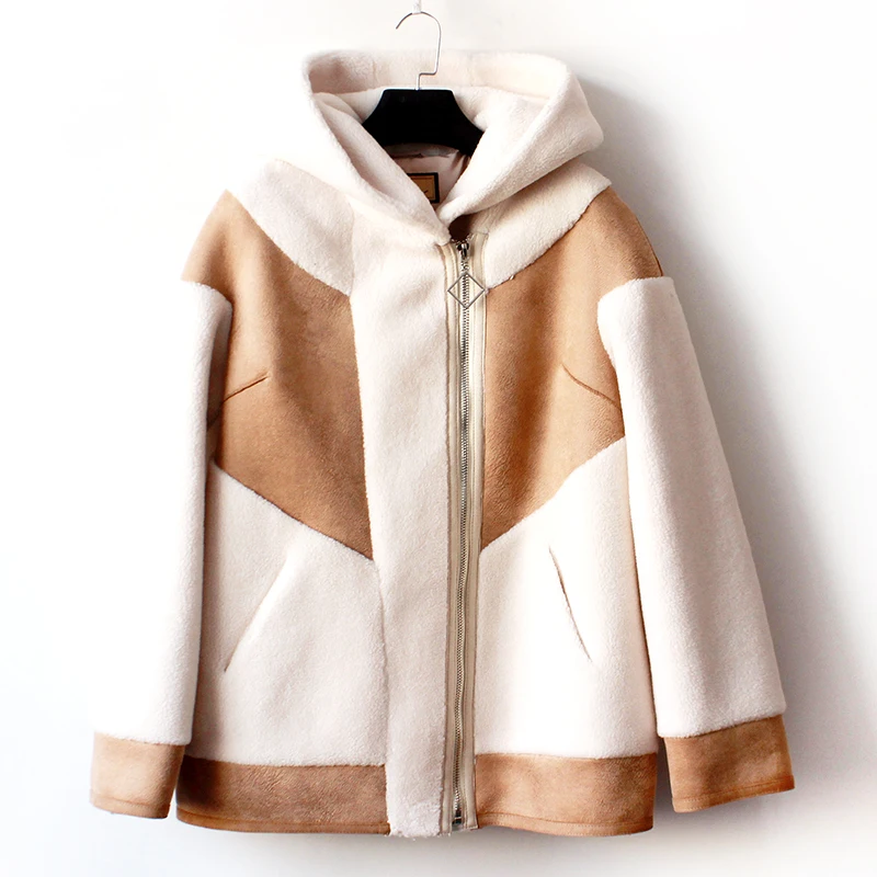 

Winter new suede stitching lambskin woolen coat western style female tide stitching loose mid-length thickening temperament