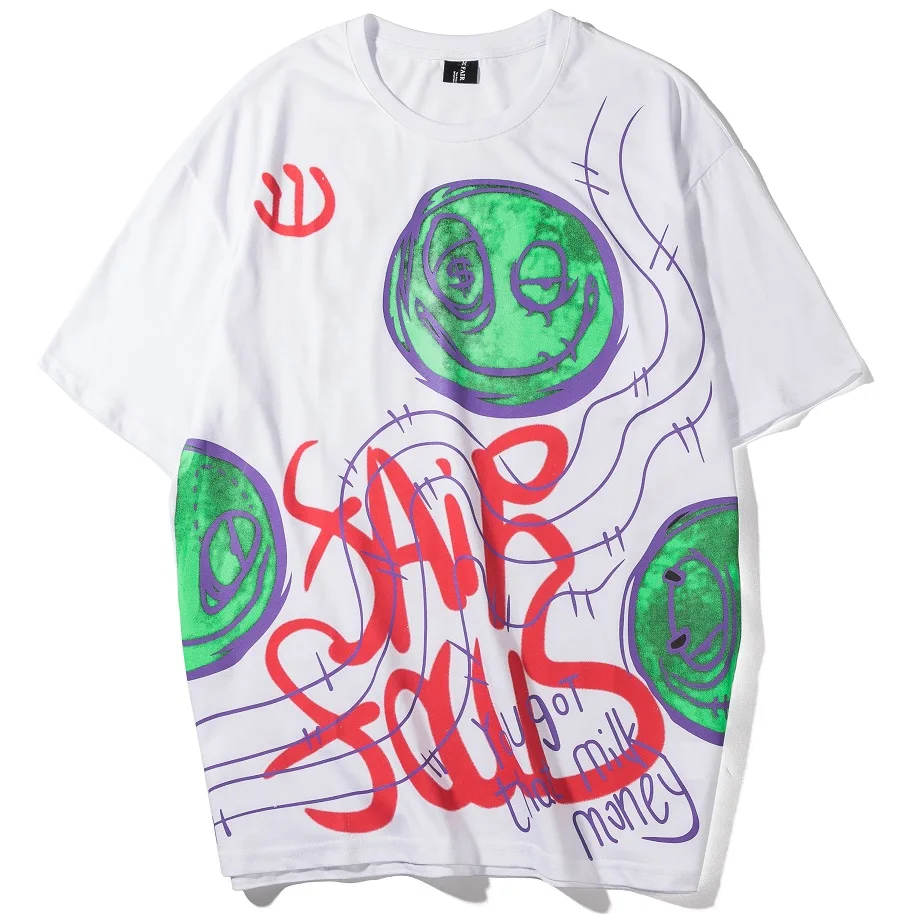 Окрашенные Граффити футболка мужская толстовка хип-хоп Короткие рукава уличная