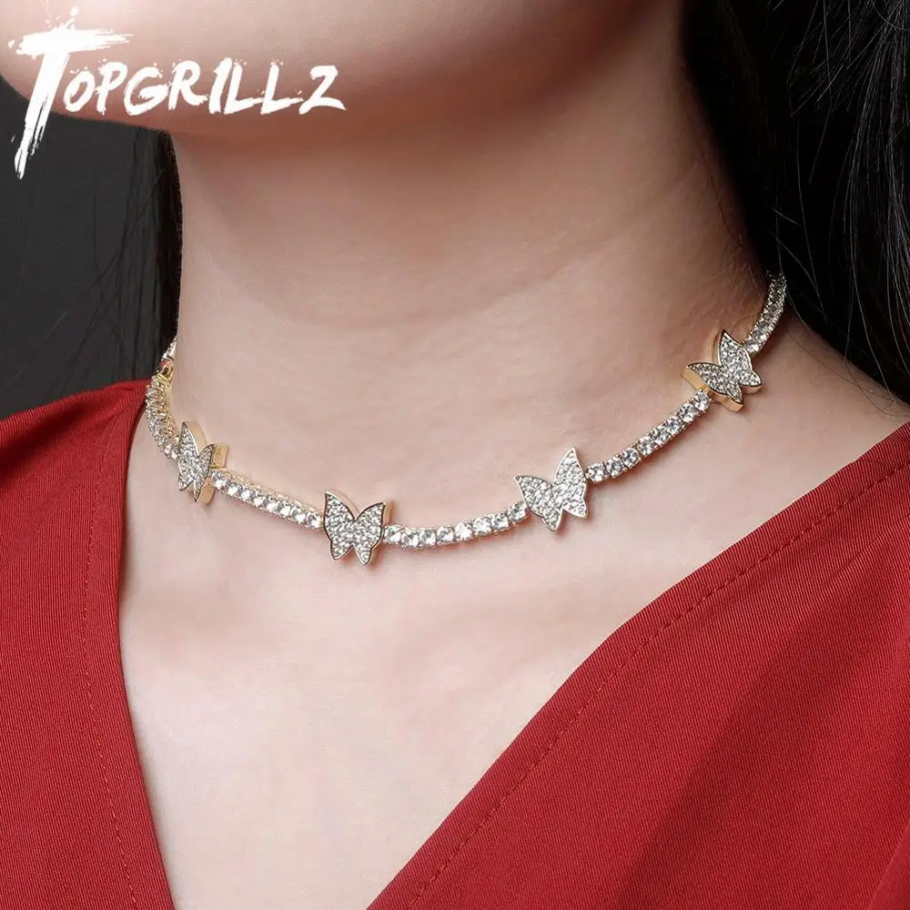 Женское Ожерелье TOPGRILLZ с 5 бабочками регулируемая цепочка фианитами в стиле хип