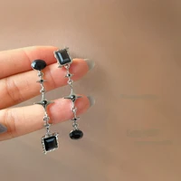 s925 needle women jewelry black glass earrings new trend delicate jewelry asymmetrical dangle drop earrings for girl lady gifts