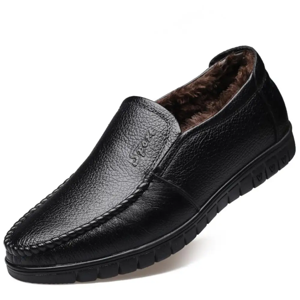 Мужские зимние ботинки из натуральной кожи коричневые брендовые теплые плюшевые