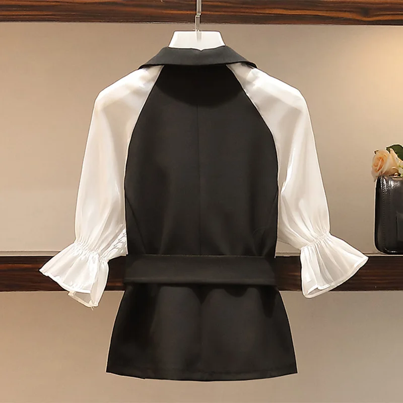 Элегантный брючный костюм женский летний офисный комплект большого размера плюс