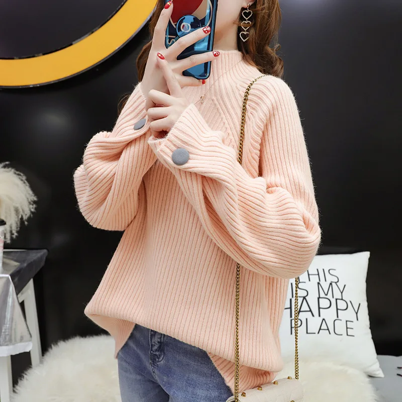 Autumn winter Knitting yellow Sweaters Women pullover 2019 turtleneck loose sweaters female casual knit Pullovers lady | Женская одежда
