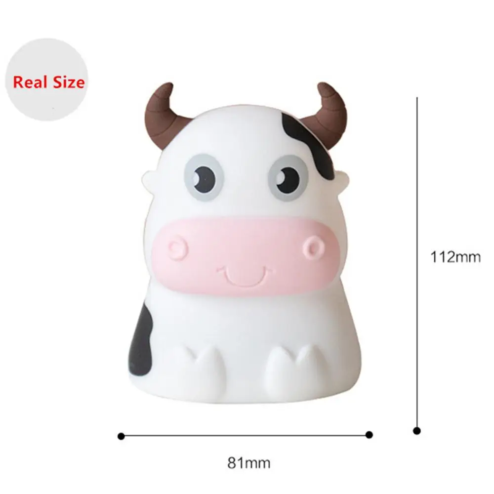 Маленький мультяшный коровья силиконовый светодиодный ночник 3 батарейки ААА 7