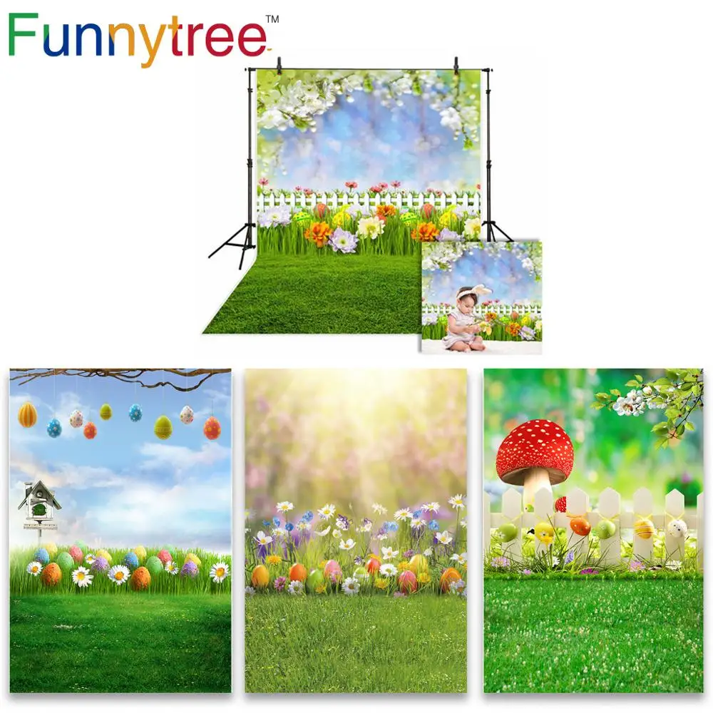 Фон Funnytree для фотосъемки с пасхальными весенними зелеными лужайками цветочными