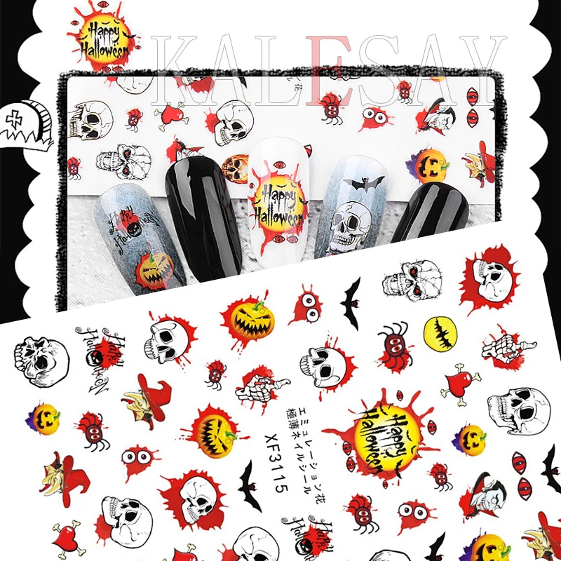 

3D наклейка для ногтей для маникюра, дизайн, наклейка с черепом, тыквой, декоративная Фольга для Хэллоуина