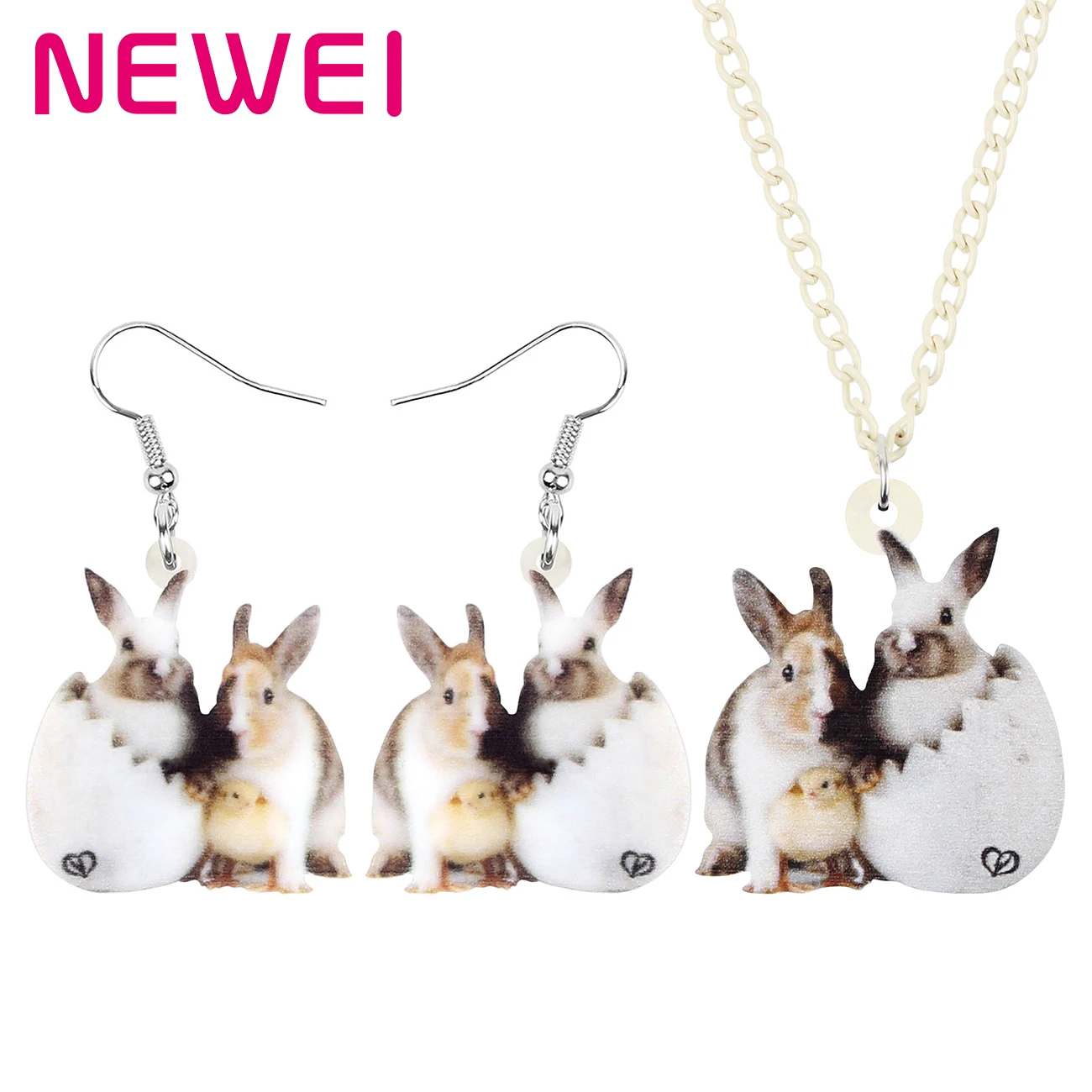 

Newei Acrylic Easter Double Hare Bunny Rabbit Jewelry Sets Lovely Animal Earrings Necklace For Women Kid Festival Gift Accessory