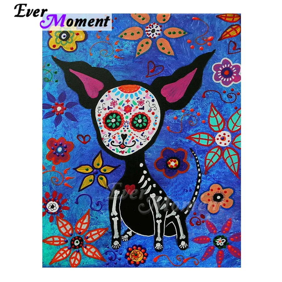 

Ever Moment Diamond Painting Handmade Dog Skull Flower Needlework Artwork Hobby Rhinestone 5D DIY Diamond Embroidery ASF1851