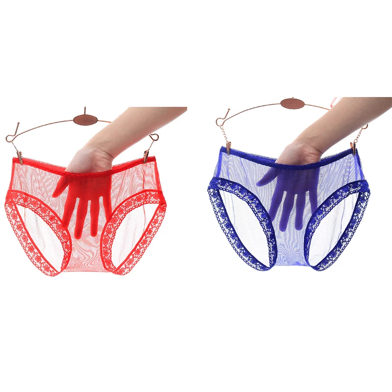 red blue Сексуальные трусики, женское нижнее белье, супер прозрачные Бесшовные стринги, Женские стринги, кружевное нижнее белье, женские трусы, трусики M L XL 1/2 шт - Цвет: red blue