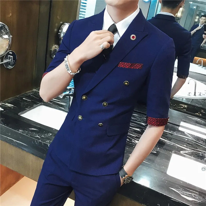 

Summer suit three-piece suit Slim seven-point sleeve men's small suit suit wedding dress