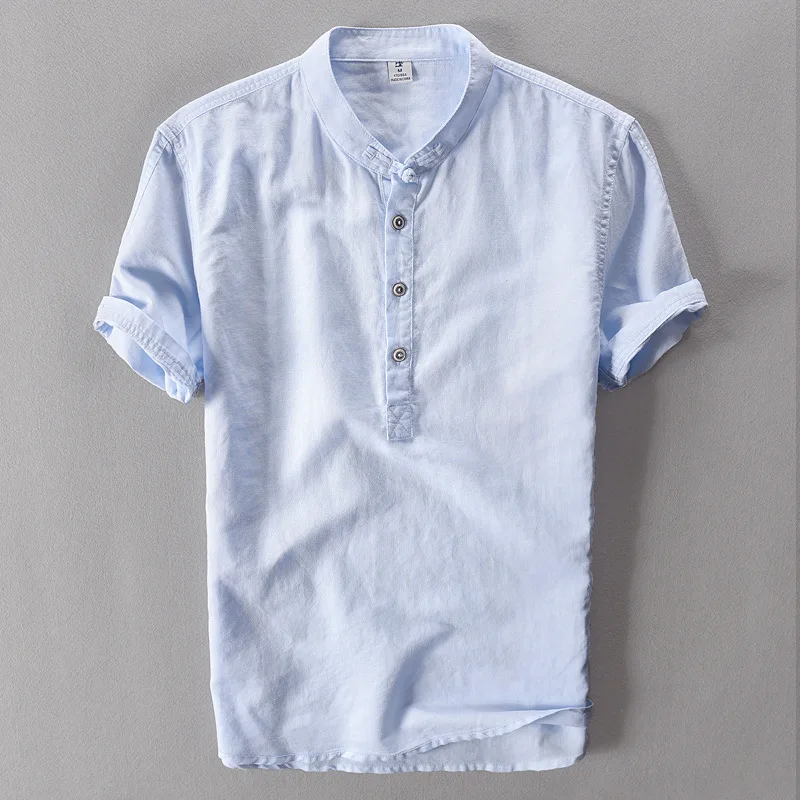 

2021 Summer New Chinese Style Simple Solid Color Loose Wild Plus Size Casual Men Stand-up Short-sleeved T-shirt Free Shipping