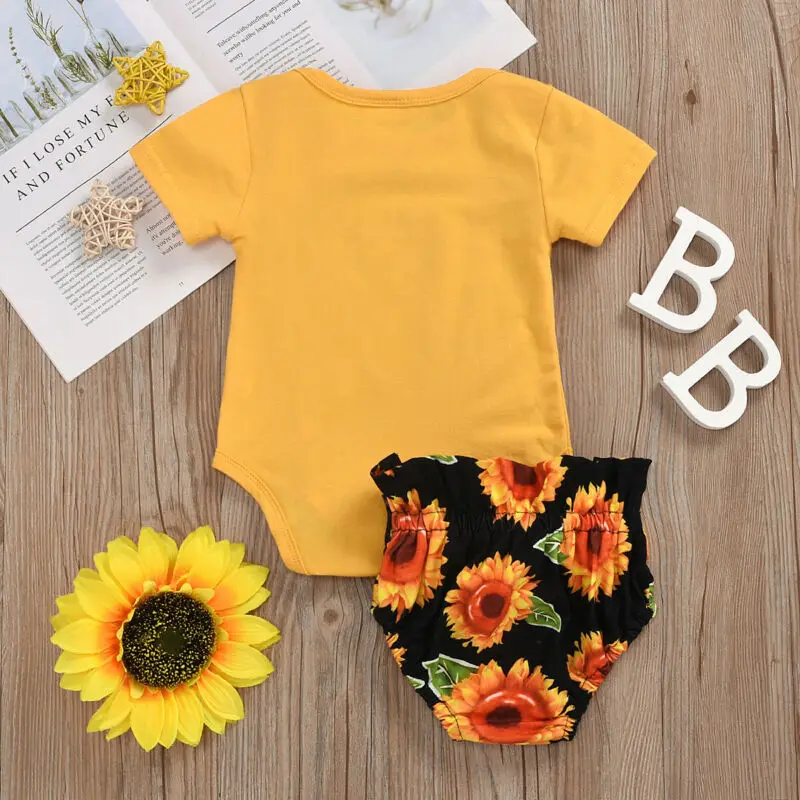 

2Pcs Kids Newborn Baby Girls Clothes Romper Tops+Flower Shorts Summer Baby Girl Outfits Clothes 0-18M