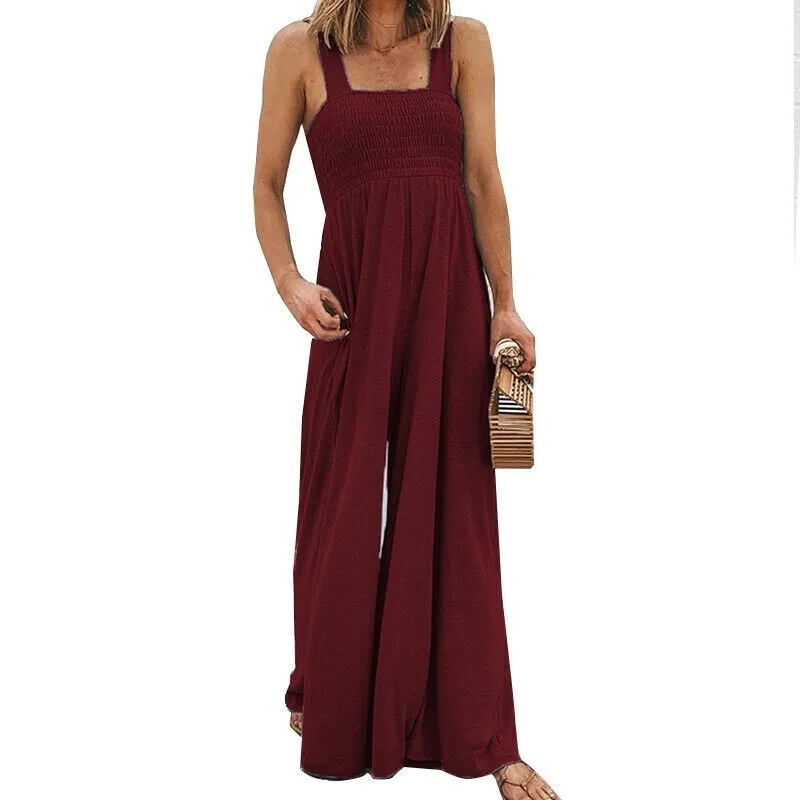 

Women Baggy Wide Leg Harem Pants Jumpsuit Strappy Plain Pleated Playsuits Romper