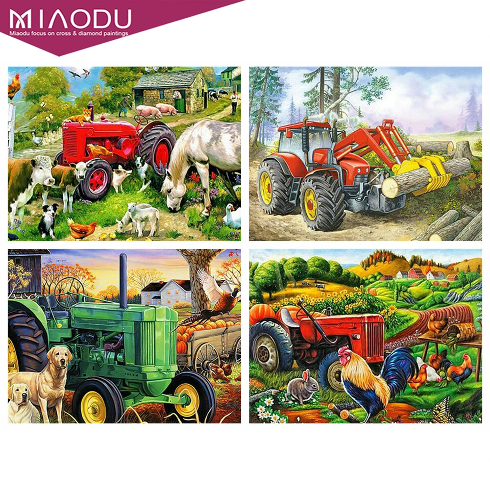 

Miaodu Diamond Painting Full Round Square Farm Tractor Diamond Embroidery Sale Landscape Animal Mosaic Cross Stitch Wall Art