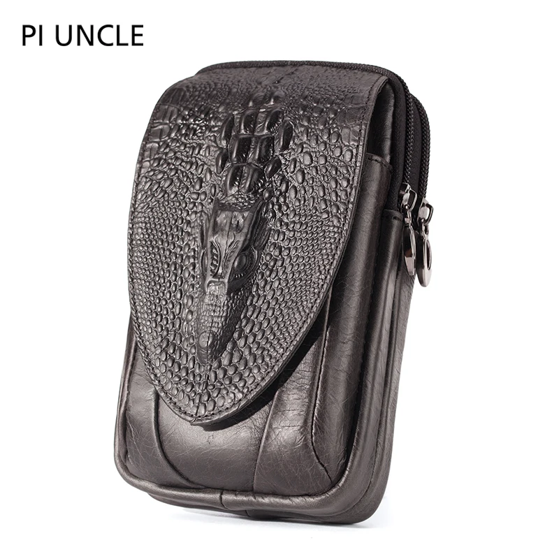 Genuine Leather Men's Waist Fanny Pack Mobile Phone Pouch Soft Cowhide Cross Body Zipper Money Purses Hip Bum Belt Bags For Men - Color: Large black