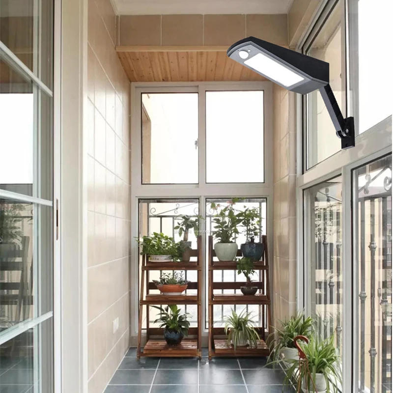Уличный светильник на солнечных батареях, открытый водонепроницаемый датчик движения, энергосберегающий 48 светодиодов, настенный светильник для сада, коридора, тротуара