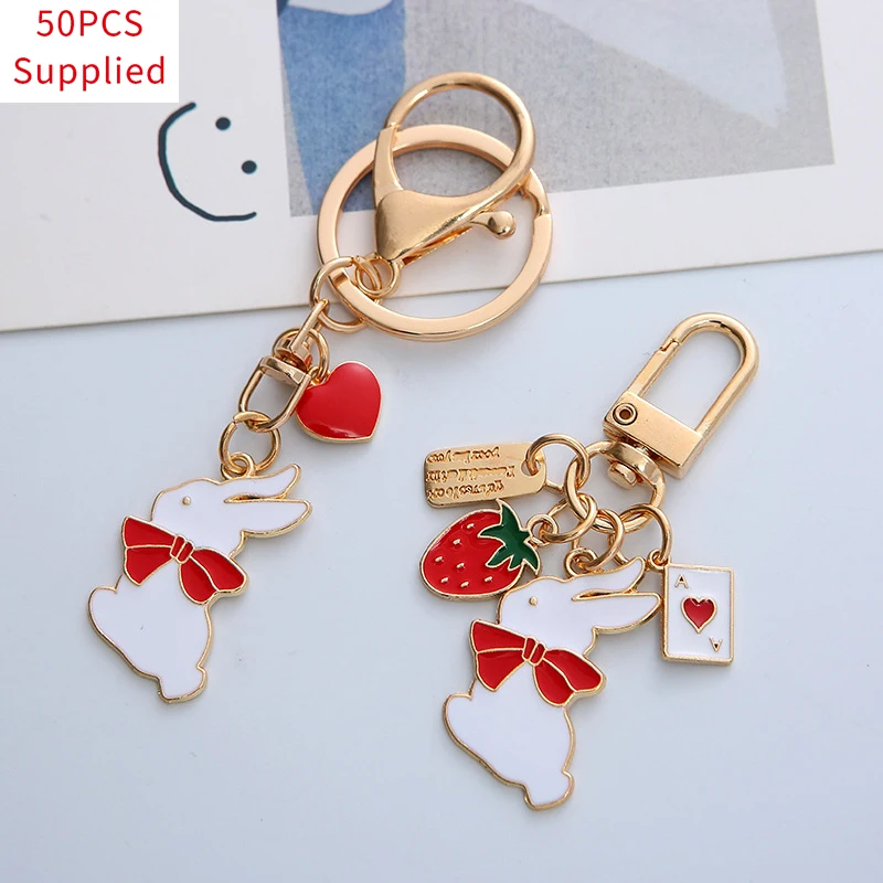 

50pcs New Cute Rabbit Love Keychain Creative Bow Ribbon for Woman Car Pendant Cute Bag Pendant Jewelry Keyring Accessories
