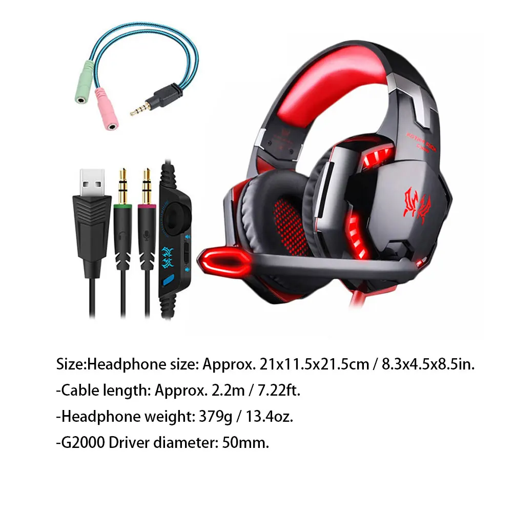 

G2000 Gaming Headset Wired 3D Surround Sound Headphones RGB Light Professional Headset With Microphone For Laptop Smart Phone
