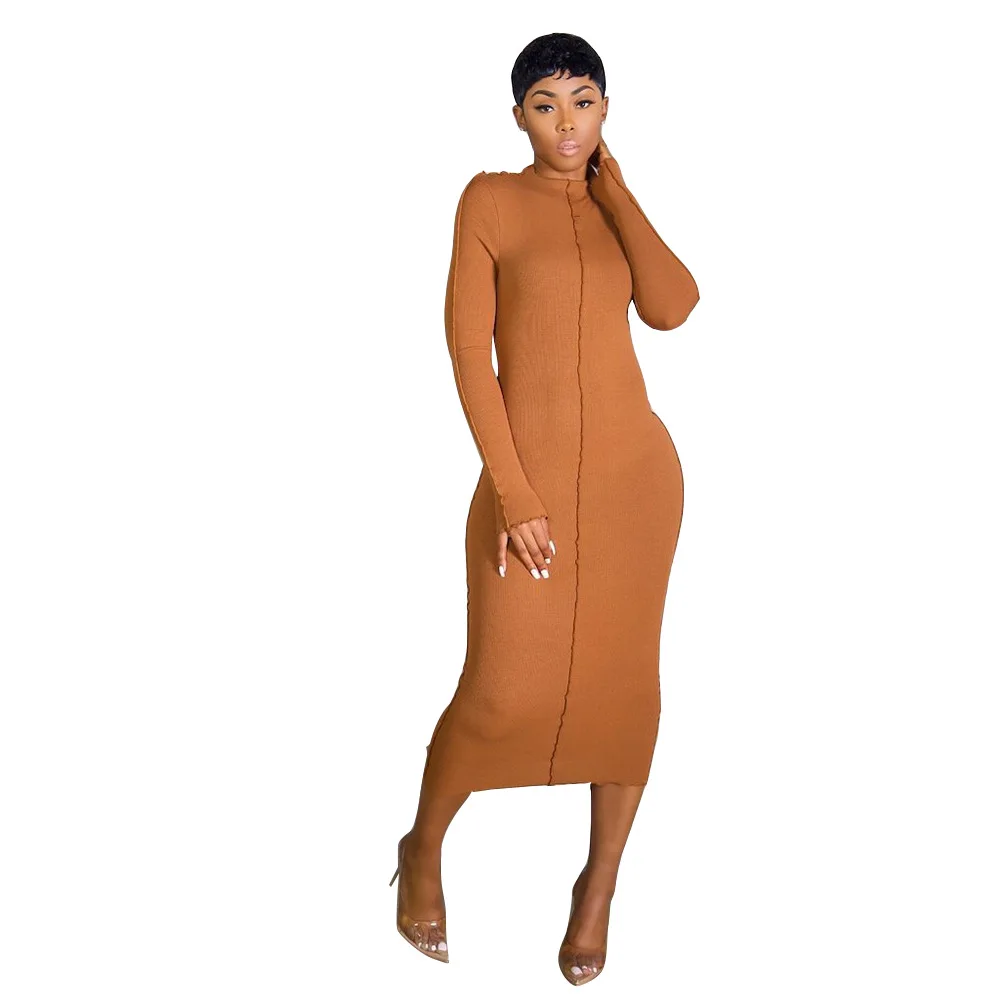 

2020 European and American autumn and winter warm long-sleeved home ribbed casual dress