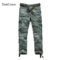 samlona plus size men camouflage pants 2021 spring autumn slim bottoms pant male patchwork zipper cargo trousers mens clothing