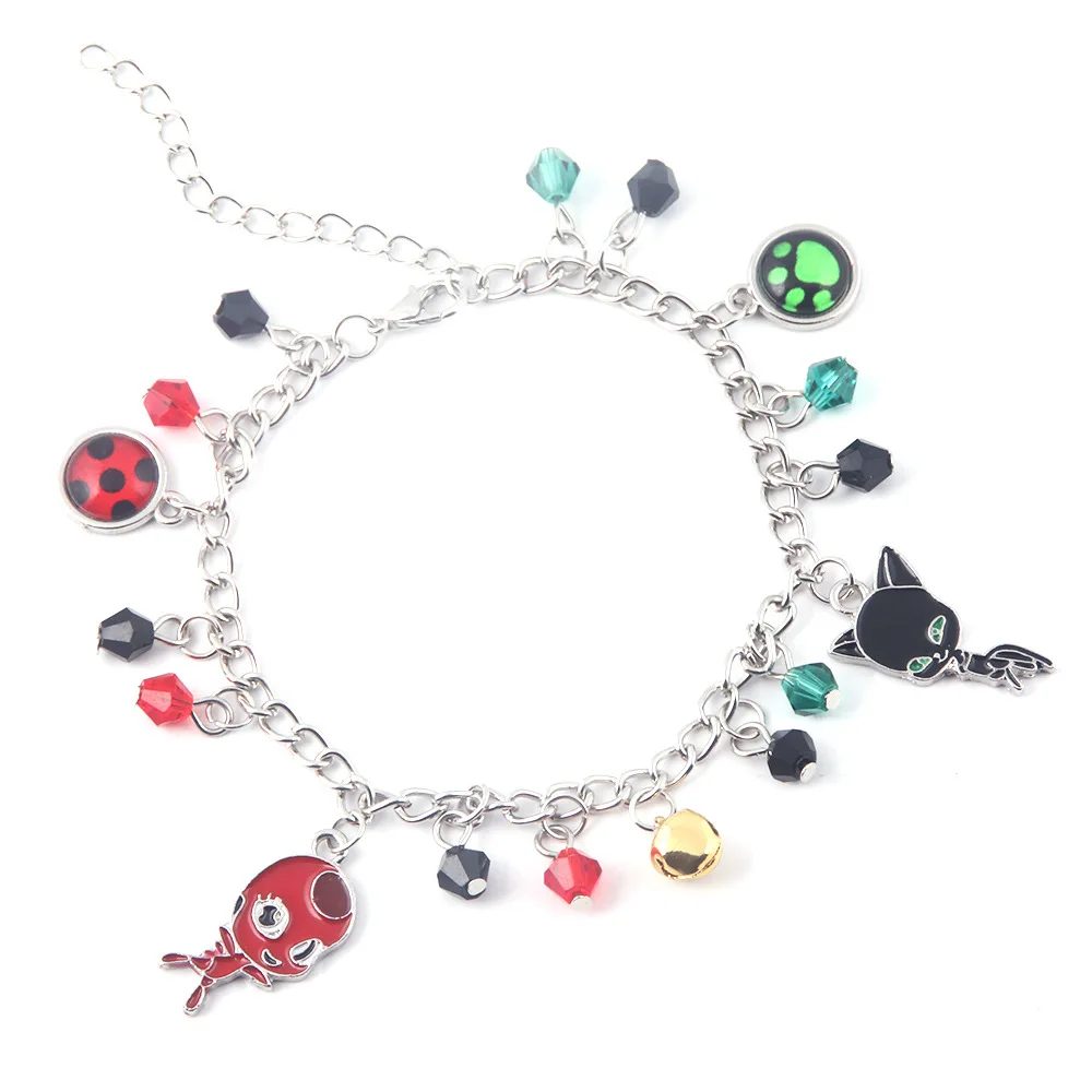 Модный браслет с подвесками Божья коровка Черный кот зеленая лапа колокольчик